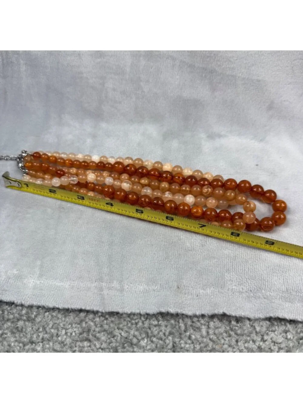 Orange Color Shades Beaded Multi-Layer Necklace Lobster Clasp Closure Vintage